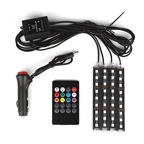 Car LED Strip Light 4pcs 36 LED DC 12V Multicolor Music Car Interior Light LED Under Dash Lighting Kit with Sound Active Function and Wireless Remote Control (Sound control)