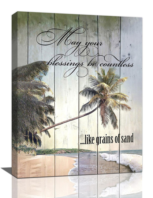 Beach Coastal Bathroom Wall Art Palm tree Decor Beach Pictures Canvas Prints Painting Beach Decorations Framed Artwork for Bathroom Living Room Bedroom 12"x16"