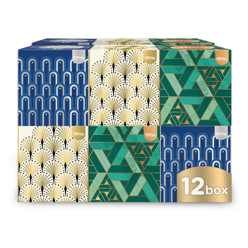 Kleenex Cube Soft Facial Tissues, 3-Ply, Assorted Designs and Colors, 56 Count, Pack of 12