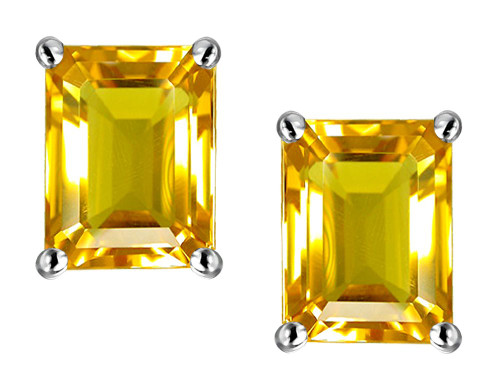 Star K 8x6mm Emerald Cut Simulated Citrine Earrings Sterling Silver