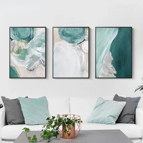 Abstract Green Wave Beach Canvas Painting Posters and Prints Sea Seascape Wall Art Pictures for Living 60x80cm3pcs Frameless