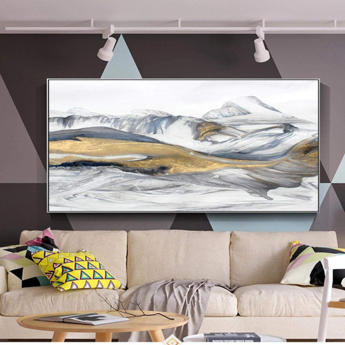 Abstract Golden Mountain Canvas Painting Modern Landscape Posters and Prints Cuadros Wall Art 70x140cm Frameless