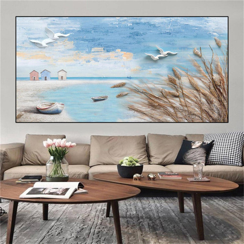 Beach Seagull Landscape Canvas Prints Abstract Painting Seascape Posters Wall Art Pictures 70x140cm Frameless