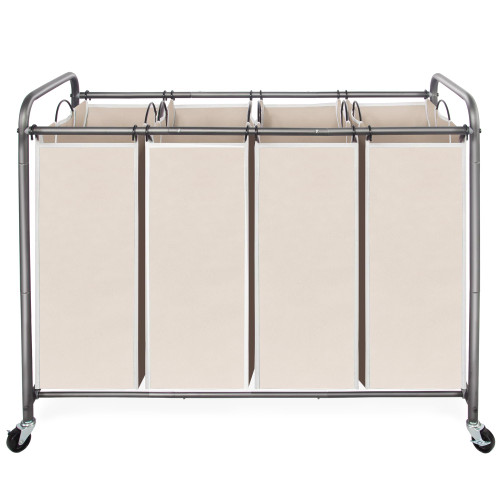 STO STO Laundry Sorter 4 Section, 4 Bag Laundry Hamper, Rolling Laundry Cart, Laundry Basket with Heavy Duty Lockable Wheels and Removable Bag for Clothes Storage, Beige