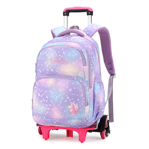 LANSHIYA Dream Princess Wind Rolling Backpack for Girls Wheeled Travel Bag Trolley School Bag Purple Six Wheels