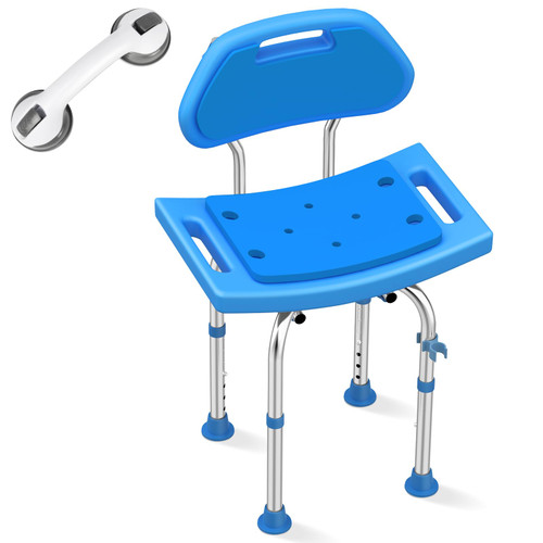 UGarden Heavy Duty Stainless Steel Shower Chair Seat with Back, 400lbs Adjustable Height Bath Chair, Blue Shower Chair for Inside Shower, Handicap Bathroom Stool, Shower Stools for Seniors, Adults