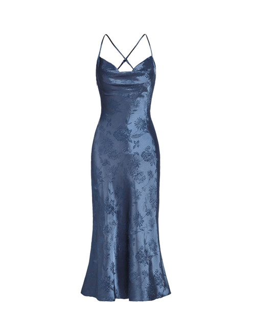 Floerns Women's Spaghetti Strap Cowl Neck Long Slip Satin Silk Midi Dress Blue Floral XL