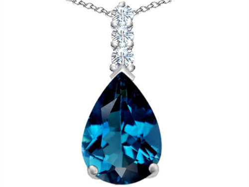 Star K Large 14x10mm Pear Shape Simulated Blue Topaz Pendant Necklace Sterling Silver