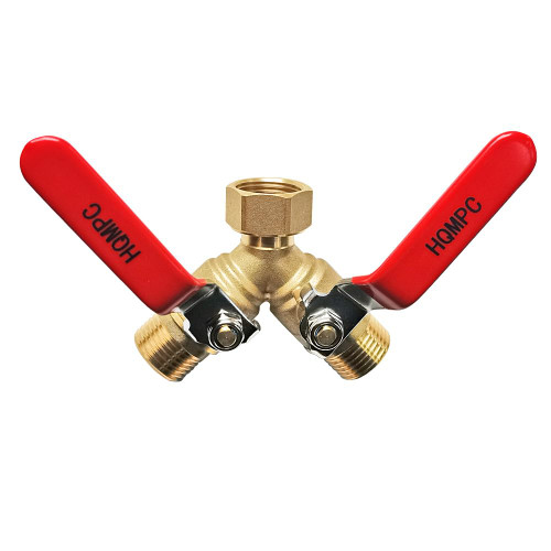 HQMPC Garden Hose Y Valve Hose Splitter Brass Hose Splitter with Solid Brass Handle Brass Y Valve Water Garden Hose Adapter 2 Way Y Valve 3/4" GHT Thread