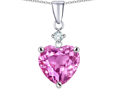Star K 8mm Heart Shape Created Pink Sapphire Pendant Necklace Sterling Silver Star K 8mm Heart Shape Created Pink Sapphire Pendant Necklace Sterling Silver