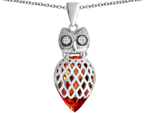 Star K Good Luck Owl Pendant Necklace with Pear Shape Simulated Orange Mexican Fire Opal Sterling Silver Star K Good Luck Owl Pendant Necklace with Pear Shape Simulated Orange Mexican Fire Opal Sterling Silver