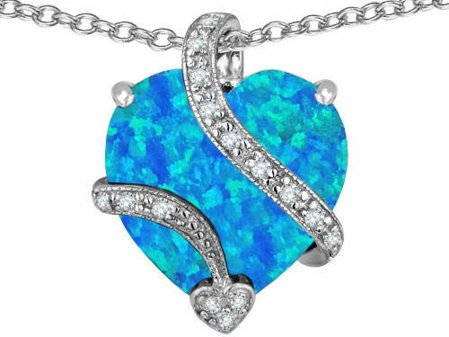 Star K Large 15mm Heart Shape Blue Created Opal and Cubic Zirconia Love Pendant Necklace Sterling Silver Star K Large 15mm Heart Shape Blue Created Opal and Cubic Zirconia Love Pendant Necklace Sterling Silver