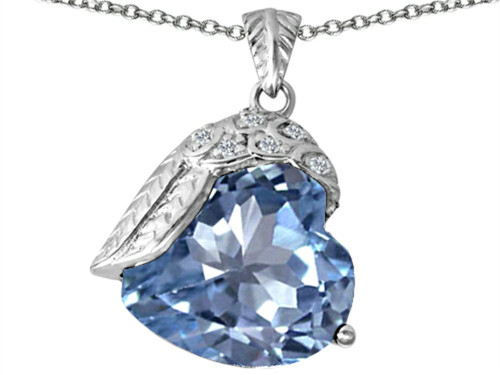 Star K Angel Wing of Love Pendant Necklace with Heart Shape Simulated Aquamarine Sterling Silver Star K Angel Wing of Love Pendant Necklace with Heart Shape Simulated Aquamarine Sterling Silver