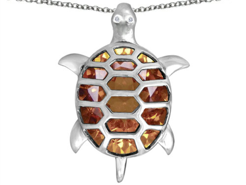 Star K Good Luck Turtle Pendant Necklace with Oval Simulated Imperial Yellow Topaz Sterling Silver
