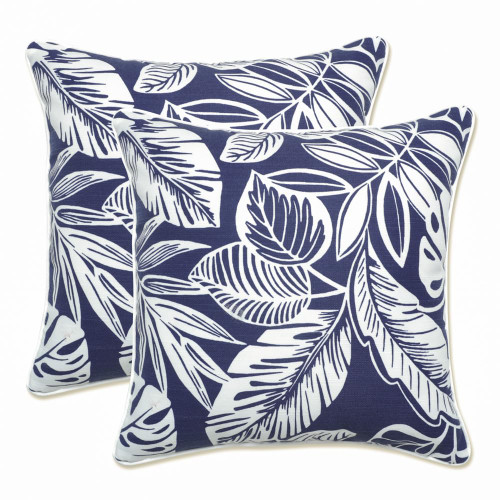 Pillow Perfect Outdoor/Indoor Delray Navy Throw Pillows, 16.5" x 16.5", Blue 2 Count