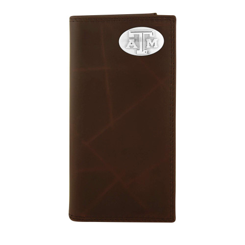 NCAA Texas A&M Aggies Zep-Pro Wrinkle Leather Roper Concho Wallet, Brown