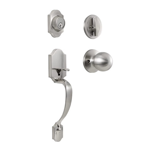 NeuType Front Door Handle Set Entrance Door Lock Set Heavy Duty Entry Handle Set with Lock, with Single Cylinder Deadbolt and Knob Handle, Compatible with Right & Left Handed Doors, Satin Nickel