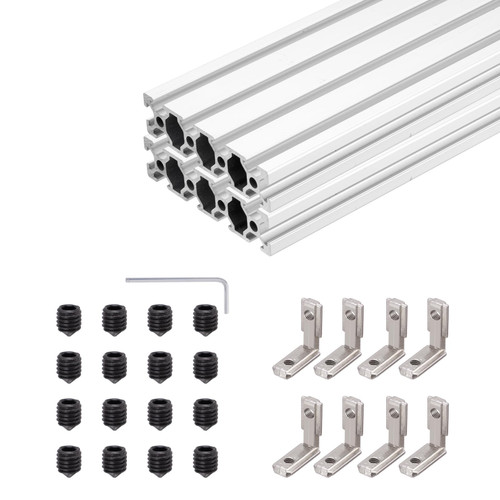 QNK 2pcs 600mm(23.6") T Slot 2080 Aluminum Extrusion European Standard Anodized Linear Rail for 3D Printer Parts and CNC DIY Sliver