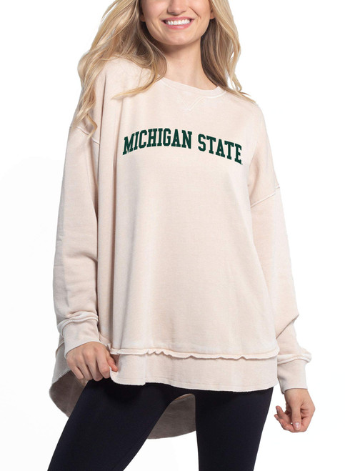 chicka-d NCAA Michigan State Spartans Womens Pullover Burnout Sweatshirt, Oatmeal, X-Large, 480_NC_CA