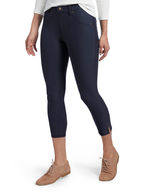 HUE Women's Ankle Slit Essential-Denim Capri Hosiery, Deep Indigo Wash, X-Small US