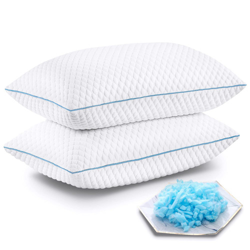 VVZ Shredded Memory Foam Pillows, Luxury Hotel Cooling Gel Bed Pillows for Sleeping 2 Pack Queen Size 20 x 30 Inches, Set of 2, Adjustable Loft Pillow for Side and Back Sleepers