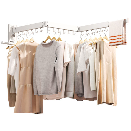 ZdwCyl Clothes Drying Rack,Laundry Drying Rack Wall Mount, Wall Mounted Clothes Rack,Retractable,Collapsible(Tri-Fold),Drying Rack Clothing,can Fold Upward & Left & Right,Space Saver, White Color