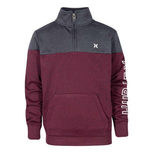 Hurley Boys' Little Solar Half Zip Pullover Sweatshirt, Deep Maroon Heather, 6