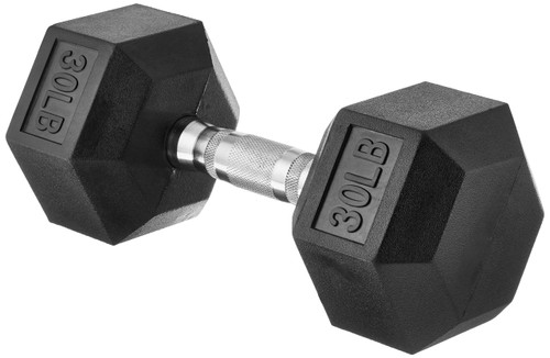 Amazon Basics Rubber Encased Exercise & Fitness Hex Dumbbell, Hand Weight For Strength Training, 30 Pounds, Black & Silver