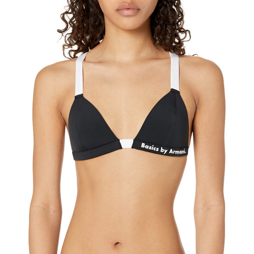 A|X Armani Exchange Women's Standard Padded Basics by Armani Bikini Top, Nero/Bianco, Small