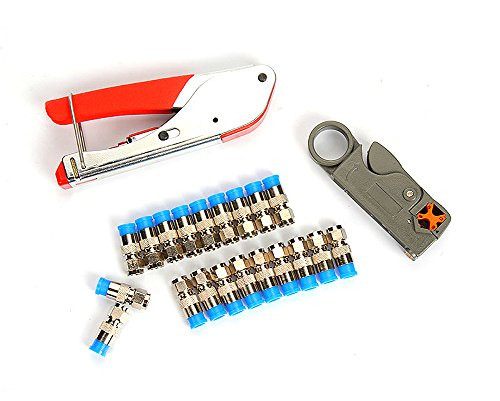 Coax Cable Crimper, Coaxial Compression Tool Kit Wire Stripper with 20 F RG6 RG59 Connectors