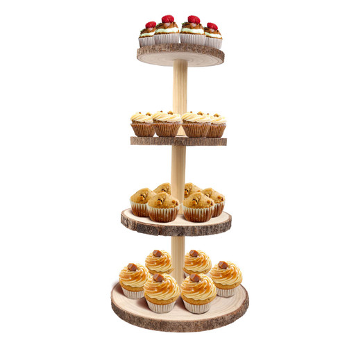 Wood Cupcake Stand, Cupcake Display Stand for Wedding Dessert Table, 4 Tier Cupcake Stands Tower for 30 Cupcakes, Wooden Tiered Cupcake Display Stand for Presenting, Birthday, Parties, Weddings