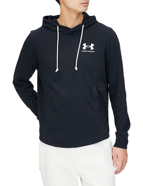 Under Armour Men's Rival Terry Long Crew Neck Hoodie , Black (001)/Onyx White , Medium