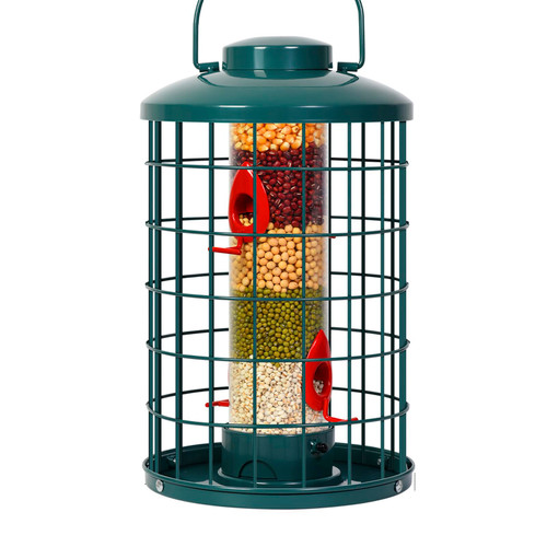 Mosloly Caged Bird Feeder for Wild Birds Outside, Large Squirrel-Proof Heavy-Duty Metal Hanging Tube Bird Feeder, 4 Feeding Ports, 13.2'' High, 3LB Seed Capacity (Green) Mosloly Caged Bird Feeder for Wild Birds Outside, Large Squirrel-Proof Heavy-Duty Metal Hanging Tube Bird Feeder, 4 Feeding Ports, 13.2'' High, 3LB Seed Capacity (Green)