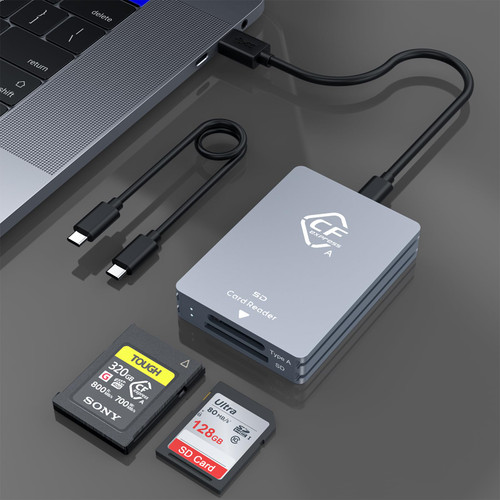 CFexpress Type A and SD Dual-Slot Card Reader, USB 3.1 Gen 2 10Gbps CFexpress Reader, Portable CF Express Card Reader Included USB C to USB A/C Cable, Compatible with Windows/Mac/Linux/Android