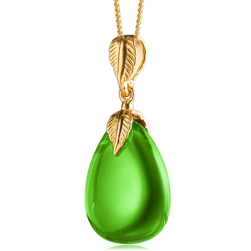 Amber by Mazukna - Green Amber Pendant Necklace for Women, 18-inches Gold Plated Sterling Silver 925 Chain, Polished Gemstone Pendant, Dainty Womens Jewelry Amber by Mazukna - Green Amber Pendant Necklace for Women, 18-inches Gold Plated Sterling Silver 925 Chain, Polished Gemstone Pendant, Dainty Womens Jewelry