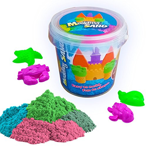 DUUTY Kinetic Play Sand Moldable Beach Magic Sand Set Colored Play Sand 1.8lbs + 4pcs Molds for Kids Creative Playing,Colors May Vary