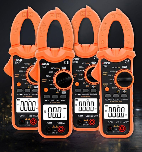 QDTimes 606+ 606A+ 606B+ 606C+ Digital Current Clamp Meter 5999 Counts AC/DC 600V 600A Clamp multimeter with Live NCV Flashlight True-RMS Function(Victor 606A+)