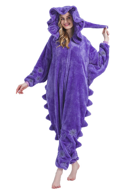 Magicalani Purple Witch Onesie Pajamas for Adults - Unisex Animal Cosplay Sleepwear, Christmas Halloween Costume
