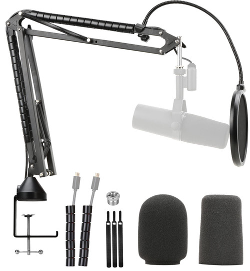 SM7B Boom Arm with Pop Filter - Upgraded Heavy Duty Mic Stand Suspension Mic Boom Stand with Windscreen Compatible with Shure SM7B Microphone By YOUSHARES