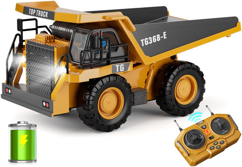 2FUN RC Dump Truck Toy, 9-Channel Remote Control Toy with Metal Bed & Light, Rechargeable Battery, Kids Construction Vehicle Truck Toys for 3+ Boys, Perfect Christmas Birthday Gift for Ages 3-12+