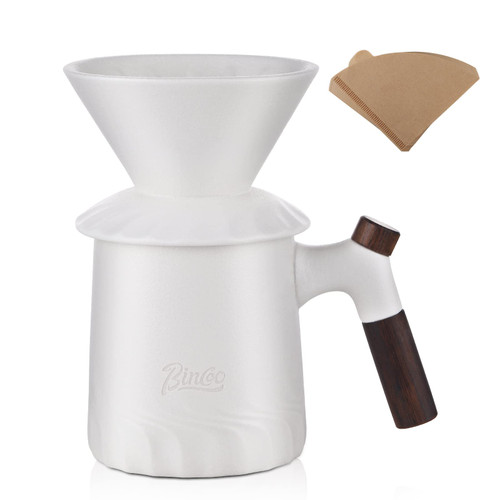 Bincoo Pour Over Coffee Maker Set, White Ceramic V60 Dripper & Decanter, 1-2 Cup Home Filter Coffee Maker with 40pcs Coffee Filter Paper