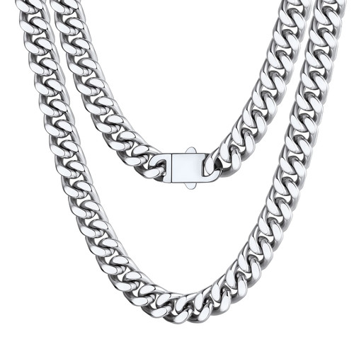 Bestyle 12mm 316L Stainless Steel Chunky Miami Cuban Chains Necklaces Silver Thick Heavy Long Curb Cuban Link Chain Necklace for Men & Women Heavy Stainless Steel Chain for Mens, 30"