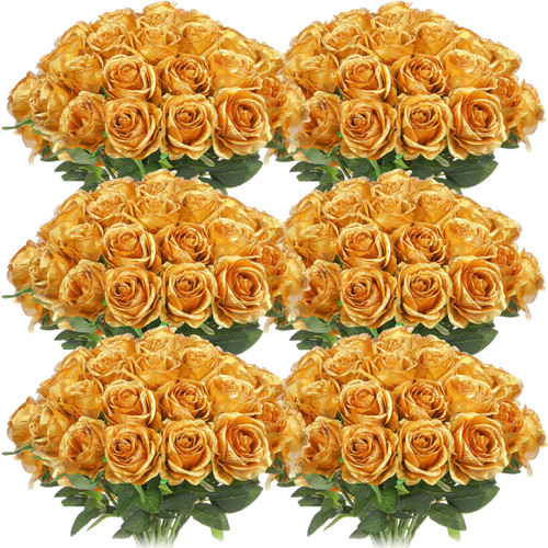50 Pcs Artificial Rose Flower Realistic Silk Roses with Stem Bouquet of Flowers Plastic Flowers Real Looking Fake Roses for Home Wedding Centerpieces Party Decorations (Gold) 50 Pcs Artificial Rose Flower Realistic Silk Roses with Stem Bouquet of Flowers Plastic Flowers Real Looking Fake Roses for Home Wedding Centerpieces Party Decorations (Gold)