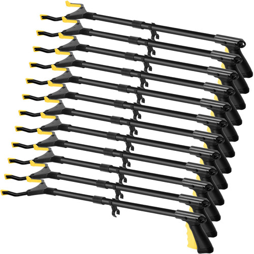 Umigy 12 Pcs 32" Grabber Reacher Tool for Elderly Trash Picker Grabber Foldable Pickup Stick Grabber Long Handy Trash Claw Grabber Reaching Assist Tool for Arm Extension Litter Picker (Light Yellow)
