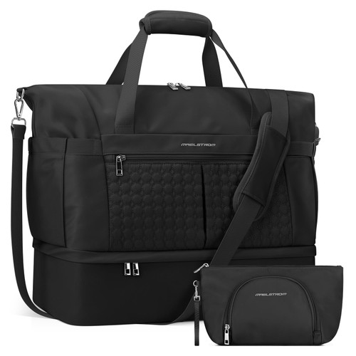 Gym Bag for Women?40L Travel Duffel Bag with Shoes Compartment and Wet Pocket?Waterproof Carry On Weekender Bag?Sport Gym Tote Bags Swimming Yoga, Hospital Holdalls?Ebony?