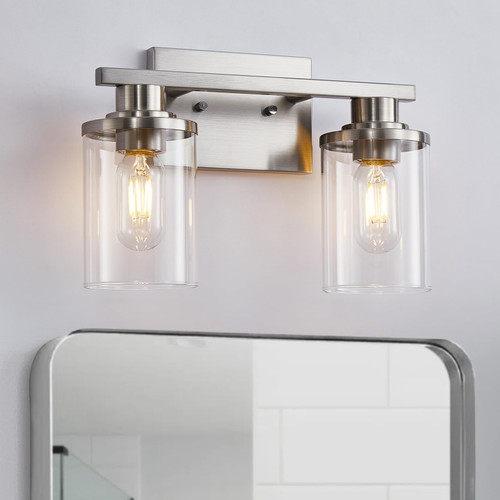 stambord 2-Light Bathroom Vanity Light, Brushed Nickel Bathroom Lights Fixtures Over Mirror, Vanity Lights with Clear Glass Shade, Modern Wall Sconce for Bathroom, Hallway stambord 2-Light Bathroom Vanity Light, Brushed Nickel Bathroom Lights Fixtures Over Mirror, Vanity Lights with Clear Glass Shade, Modern Wall Sconce for Bathroom, Hallway