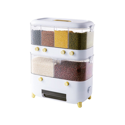 GILKES Rice and Grain Storage Container, 6-Grid Cereal Food Dispenser, Food Storage Containers, Rice Bucket, Dry Food Storage for Kitchen Small Grains, Beans, Coffee Beans