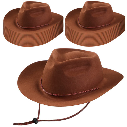 Mepase 24 Pieces Disposable Western Cowboy Hat Set Felt Wide Brimmed Cowgirl Party Hats for Men Women Adult Costume Party (Brown)