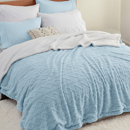 Bedsure Sherpa Queen Size Blanket for Bed - Fuzzy Soft Cozy Blanket Queen Size, Fleece Thick Warm Blanket for Winter, Blue Fall Blanket, 90x90 Inches