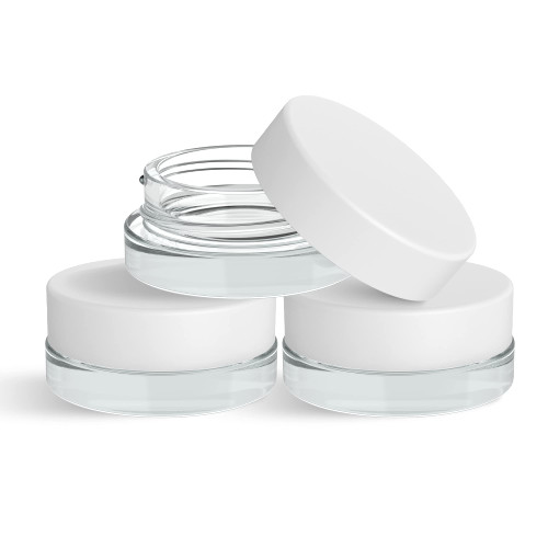 (90 Pack) 7ml Low Profile Thick Glass Jars with White Lids - Airtight Containers for Oil, Lip Balm, Wax, Cosmetics